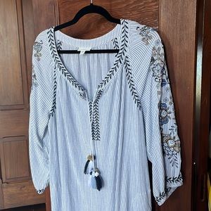 Large J.Jill dress, seersucker, embroidered and has pockets!! Gently worn!